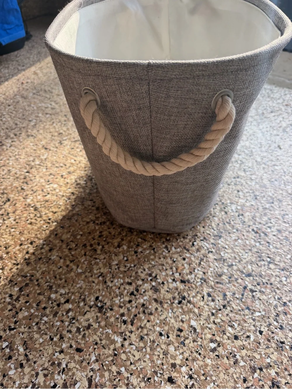 Personalized Monogram Gray Fabric Storage Bin with Rope Handles